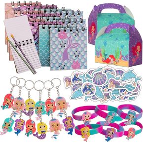 Tigerdoe Birthday party favors - mermaid themed Party Supplies - Boxes – Bracelets, Notepads, Pencils, Keychains and Tattoos