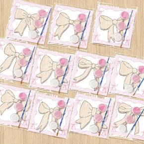 HABDJILTY 12 Pcs Pink Bow Party Favors Bow Wooden Crafts for Kids Coloring Wood Pink Bow Crafts, Bows DIY Painting Craft Kits for Student School Art Activity Gifts Games Party Supplies