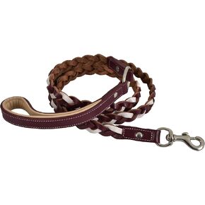 Double Handle Leather Dog Leash, 6 ft, Heavy Duty Braided, Traffic Handle for Small, Medium & Large Dogs (Magenta)