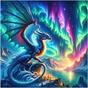 FHBUBPUP 5D Dragon Diamond Painting Kits for Adults, Aurora Dragon Diamond Art Kits for Beginners - DIY Full Drill Round Diamond Dot Gem Art, Craft Gift Suitable for Home Wall Decoration 12×12Inch