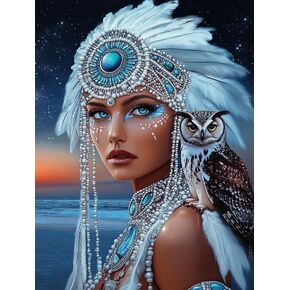 Bimkole 5D Diamond Art Kits for Adults Indian, Full Drill DIY Rhinestone Embroidery Set Paint with Diamonds Art Woman by Number Kits Cross Stitch Home Wall Craft Decoration 12x16 Inch