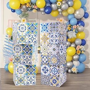 3 Pcs 12 Inch Amalfi Coast Party Decorations Cardboard Boxes Capri Lemon Backdrop Decor Props Boxes for Bridal Shower Wedding Amalfi Coast Blue Yellow Tiles Mediterranean Birthday Party Decor Supplies