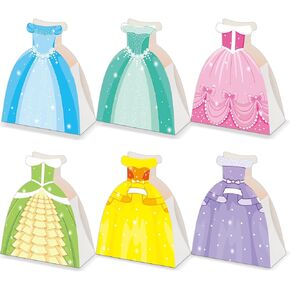 24Pcs Princess Paper Treat Boxes for Princess Birthday Party Decorations Princesses Dress Shaped Candy Goodie Bags Princesses Party Favor Gift Box for Kids Birthday Baby Shower Supplies