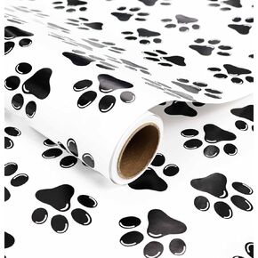 AVXINSOK Paw Print Wrapping Paper Roll 17 Inch x 33 Feet Black and White Dog Cat Paw Wrapping Paper for Gifts Wedding Baby Shower Birthday Party Gift Wrap Paper