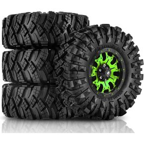 1.9 Beadlock Wheels Tires Set（4Pcs）， Mud Specific tire， Metal Wheels，1.9 Tires Suitable for All terrains，for 1/10 RC Crawler Car Axial SCX10 Pro Capra UTB18 TRX4 (Golden)