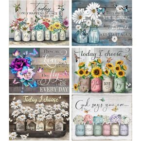 GOUOYANA 6 Piece Adult Diamond Painting Kit, Inspirational 5D Beginner Diamond Art Kit for Adults, DIY Full Diamond Dots Crystal Craft, for Home Wall Decoration Gifts 11.8x15.7 inch