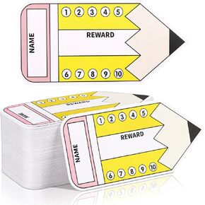 Eersida 300 Pack Punch Cards Pencil Shaped Reward Punch Cards for Classroom Behavior Incentive Loyalty Reward Supply Funny Teachers School Award Supplies for Small Business, 3.5'' x 1.6''