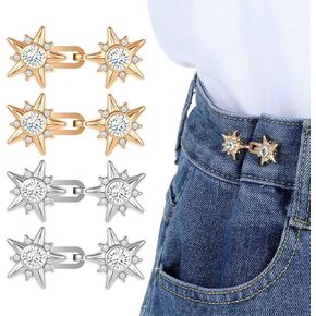 Vin Beauty 4 Sets Adjustable Waist Tightener Buttons, No Sew Detachable Clips to Make Jeans Smaller, Rhinestone Stars Jean Buttons, Waist Body Fit Tighten Buckles for Pants Skirt Waists Too Loose Big