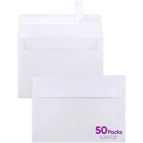 5x7 Envelopes, 50 Packs, White A7Envelopes，Printable， Self Seal，It is applicable to invitations, greeting cards,weddings, postcards,photos, Mail