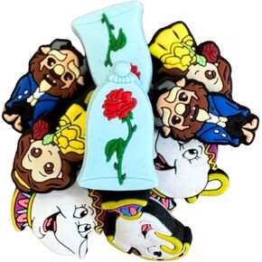 Beauty Silicone Focal Bead Set | 12 Pc Mixed Pack Belle Chip Beast Bulk Wholesale Cartoon Movie Characters Keychain Making Kit Beaded Pen Freshie Hanger