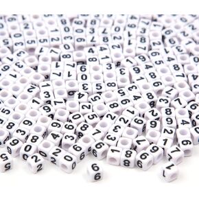 1000pcs White Square Number Beads Acrylic 6x6mm Cube Beads for Jewelry Making Alphabet Beads(Black)