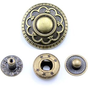 10 Sets Metal Retro Round Button for DIY Sewing Craft Clothing Handmade Antique Gold Snap Buttons (#2 Antique Gold,17mm)