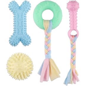 4 PCS Puppy Puppy Toys for Heagh ، ألعاب مضغ الكلاب الصغيرة ، حبل مطاطي ناعم وحبل قطني ، حلقة التسنين التفاعلية ، مجموعة ألعاب الكلاب (النمط 13)