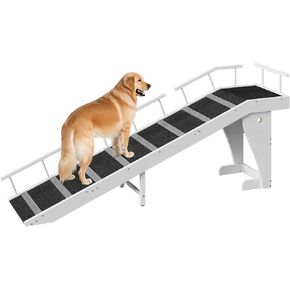 HOOBRO Dog Ramp for Bed, Large Wooden Pet Ramp for Dogs with Non-Slip Carpet Surface, Safety Rails, and Top Platform, 70.9" x 15.7" x 23.6", White and Black BW18PT03G1