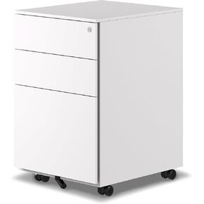 3-Drawer Mobile File Cabinets Rolling ，Vertical Plane Metal Filing Cabinet for Legal & Letter File Anti-tilt Design with Lock Under Desk Office Drawers Fully Assembled (Black)