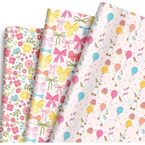 FYSUIMU 9 Sheets Silly Goose Wrapping Paper - Not Roll - Funny Pink Bow Flower Goose Gift Wrap Paper Folded Flat for DIY Crafts Birthday Baby Shower, 19.7 x 27.6 Inch