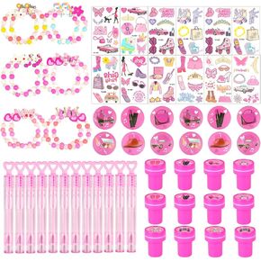 128 PCS Hot Pink Party Favors Decorations ,Princess Birthday Supplies Bracelet Stickers Pin Stamp Bubble Wand Gifts Stuffers for Girls Kids