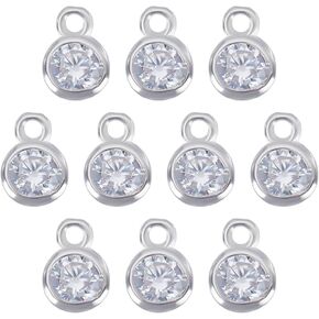 PH PandaHall 10Pcs 925 Sterling Silver Charm Pendant Cubic Zirconia Charm Flat Round Charms Gemstone Pendants 4x5.5mm Silver Charms Metal Charms for Necklace Bracelet Earring Jewelry Making
