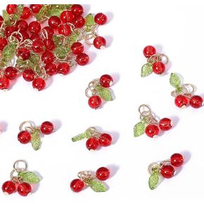 30Pcs Red Cherry Charms for Jewelry Making Glass Beaded Mini Cute Fruit Pendant Charms Beads for Earrings Bracelets Necklaces Jewelry Making DIY Crafts