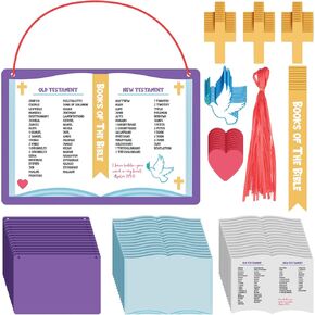 Motipuns 24 Sets Books of The Bible Craft Kit for Kids Religious Sunday School Crafts Christian Bible DIY Sticker Hanging Ornament for Classroom VBS Church Activities