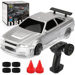 1/43 Scale Mini RC Drift Car with Gyroscope - Micro Small with Full Proportional RTR 2.4GHz Remote 2 Tire Sets 8 Cones, High Speed Desk with LED Lights - Camouflage