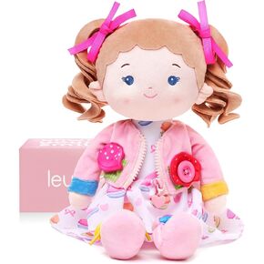 Soft Bady Educational Soft Baby Doll(16''), Learning Sensory Doll for Toddlers, Montessori Toys for 2-Year-Old Girls Christmas, Birthday Gifts, Plush Doll with Button-Busy Cupcake-Girl