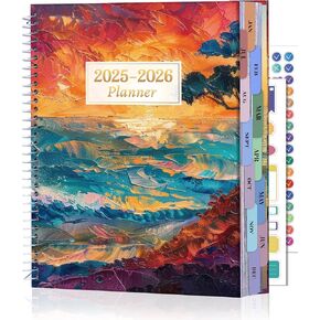 CAGIE Planner 2025-2026: 12 Months July 2025 - June 2026 Calendar Planners Weekly and Monthly 8.5" x 11" Large Spiral Planners for Women Hourly Daily Yearly Agenda with Tabs Stickers, Flower