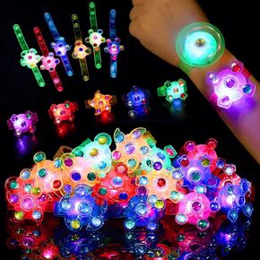 26 Pcs Glow Fidget Spinner Bracelets Toy Bulk, LED Light Up Wristbands with Adjustable Strap, Glow in The Dark Party Favors for Kids 4-12, Treasure Box Watch Toys Goodie Bags Basket Stuffers Birthday