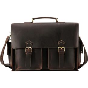 Leather Slim Briefcase for Men 15.6" Laptop Crossbody Messenger Bag Business Work Lawyer Attache Case