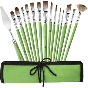 Paint Brush Set, Professional Paint Brushes for Watercolor Painting, Acrylic, Gouache & Oil Painting - Detail Paint Brushes, Round, Flat, Cat's Tongue,Liner for Artists and Beginners(15pcs)