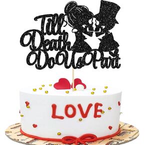 Gyufise 24Pcs Happy Galentine's Day Cupcake Toppers Black Glitter Till Death Do Us Part Cupcake Picks Valentine's Day Theme Birthday Party Cake Decorations Supplies