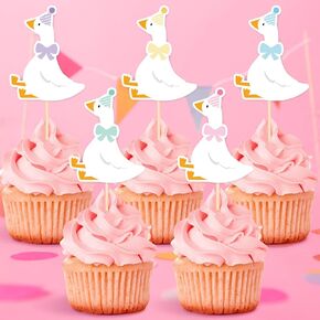 40 Pcs Silly Goose Cupcake Toppers Colored Bow Goose Cupcake Picks Funny Cake Decorations for Birthday Baby Shower Wedding Party Supplies
