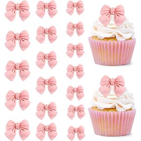 60Pcs Bowknot Cupcake Toppers，Pink Bow Cake Toppers Birthday Decorations Bows for Cake Decor for Theme Parties, Engagements, Baby Showers, Birthday Party Supplies