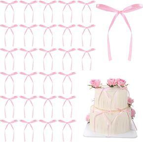 40 PCS Bow Cupcake Toppers ، 5.5 × 3 بوصة ساتان عيد ميلاد القبعات العليا ، حلوى الشريط الساتين للفتاة ، حفل زفاف ، زفاف الزفاف ، زينة بالون (وردي)