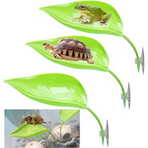 3PCS Tree Frog Habitat Platform, Leaf Shape Crested Gecko Tank Accessories,Reptile Branches Gecko Wall Climbing Toy,Turtle Tank Decor