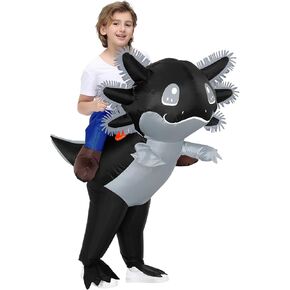 Stegosaurus Inflatable Axolotl Costume for Kids Halloween Costumes Kid Blow Up Costume Ride on Axolotl Costumes for Girls Boys Cosplay Party Black
