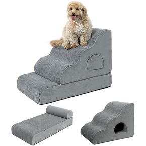 Dog Stairs for Small Dogs 24.6" H, 5-Step Dog Steps for High Bed, High-Density Foam Curved Pet Stairs with Non-Slip Removable Washable Cover to Get on Bed