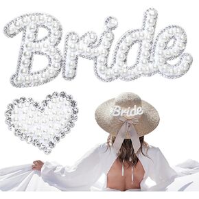 Lyrow Pearl Bride Iron on Latters Patches for Clothing Repair Chenille Patch Patch Bling Rhinestone Glitter Heart Patch for Wedding Clothing Hopts Backpack Hats Bag Jackets