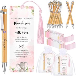 50 Sets Baby Shower Favors for Guests, Includes Bamboo Ballpoint Pens Thank You Bookmarks Organza Bags Baby Shower Party Favors Gender Reveal Gifts for Guest Game Prizes Souvenirs Return Gifts (Blue)