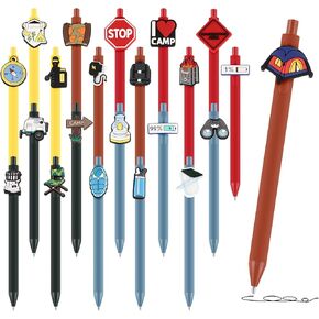 30 Pcs Camping Party Favors Retractable Ballpoint Pens Cute Summer Camp Gifts Camping Classroom Decor Rewards VBS Adventure Birthday Party Decorations for Kid Adult Friends Family