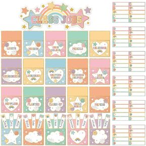 86pcs Happy face Class Jobs Bulletin Board Smile Face Classroom Jobs Pocket Chart Set Preppy Teacher's Helper Chalkboard Decor Classroom Bulletin Board Set Wall Decoration for Back to School Supplies