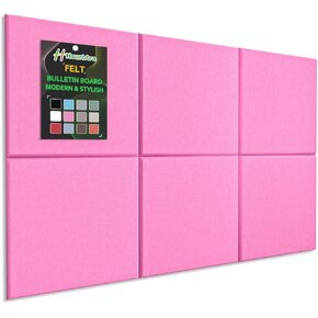 Hsurbtra Large Cork Board for Wall 36 x 24 Inch, 6 Pack Felt Bulletin Notice Board with Pushpins for Office Home School Farmhouse Wall Decor, Pink