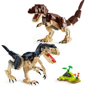 Dinosaur Building Kit: T.Rex & Velociraptor - STEM Toys for Kids Ages 6+, 910 Piece Movable Dino Sets, Educational Birthday Gift for Boys & Girls