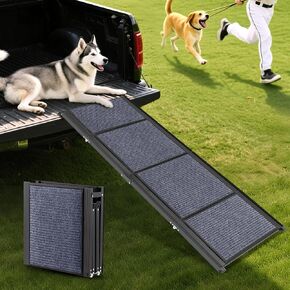 AQUILLA Dog Ramp for Car, 63" Folding Portable Dog Ramp with Non-Slip Rug Surface, Extra Wide Pet Ramps for Cat & Dogs Get on Bed, Cars, Stairs,Pick Up Trucks, Up to 250LBS (63" L x 17.3" W)