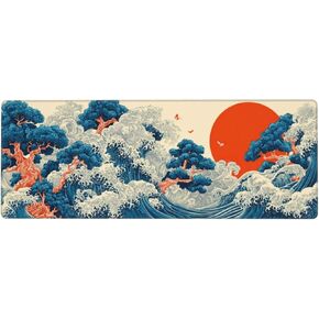 Mouse Pad Japanese Sea Wave Pattern, Large Desk Mat, XXL Gaming Keyboard Mat, Non-Slip Rubber Base, Big Extended Desk Protector for Home Office, 31.5x12 inch