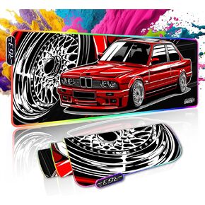 RGB Gaming Mouse Pad Extended, Large led Mousepads Non-Slip Rubber Base with 19 Lighting Modes, Computer Keyboard Mat Soft Desk pad 31.5 x 11.8 inches, e30 m3 Bimmer car Mousepad