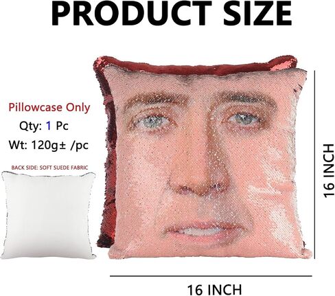 Nicolas Cage Pillow Covers Sequin Pillow Cases Funny Gag Gifts Reversible Sequin Pillow Cover Decorative Throw Cushion Case 16 x 16 Inches (Red) in Saudi Arabia