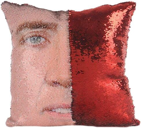 Nicolas Cage Pillow Covers Sequin Pillow Cases Funny Gag Gifts Reversible Sequin Pillow Cover Decorative Throw Cushion Case 16 x 16 Inches (Red) in Saudi Arabia