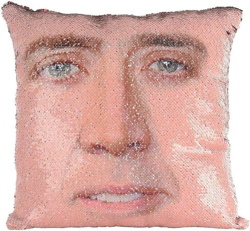 Nicolas Cage Pillow Covers Sequin Pillow Cases Funny Gag Gifts Reversible Sequin Pillow Cover Decorative Throw Cushion Case 16 x 16 Inches (Red) in Saudi Arabia