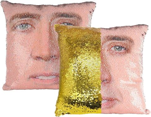 Nicolas Cage Pillow Covers Sequin Pillow Cases Funny Gag Gifts Reversible Sequin Pillow Cover Decorative Throw Cushion Case 16 x 16 Inches (Red) in Saudi Arabia